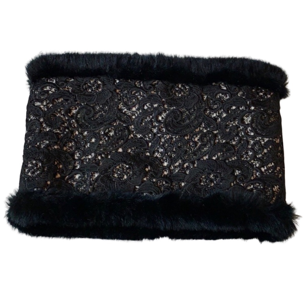 Ann Taylor reversible infinity scarf / snood with black faux fur and lace New